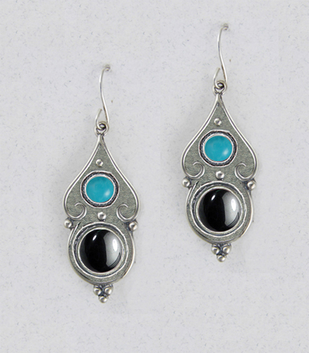 Sterling Silver Hematite And Turquoise Gemstone Drop Dangle Earrings